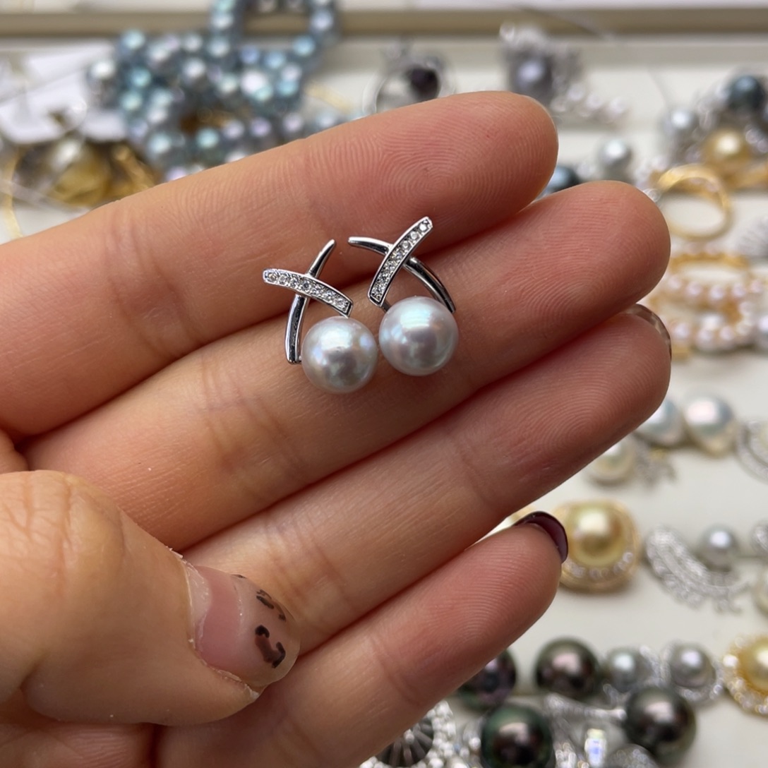 海水珍珠耳饰银S925镶嵌