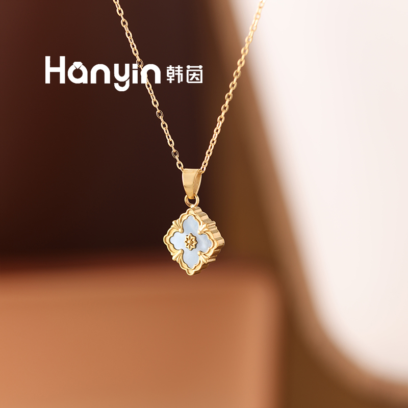 钛钢项链 高定蓝贝老花四叶草不掉色项链轻奢小众高级感AAA