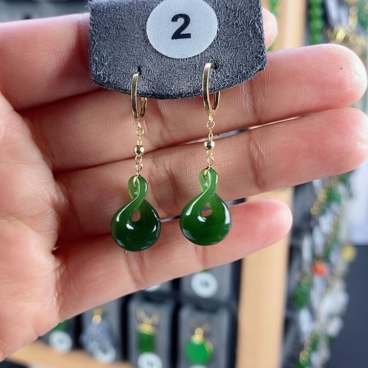 和田玉（糖玉）耳饰18K金镶嵌