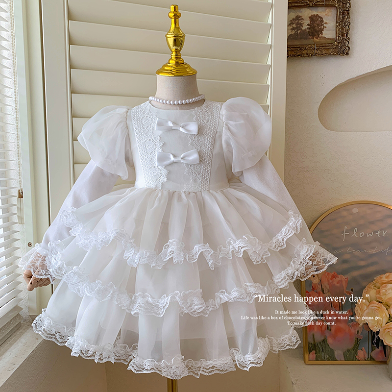 2025秋“致爱丽丝~”女童泡泡袖蝴蝶结网纱蛋糕裙yf19