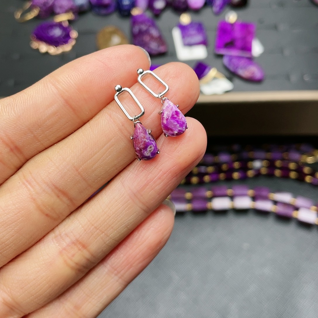 苏纪石（舒俱来）耳钉银S925镶嵌