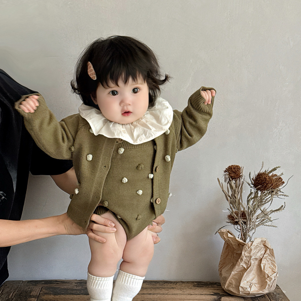 宝宝秋季套装韩系女孩春季外出服超萌爬服毛衣外套婴儿衣服两件套