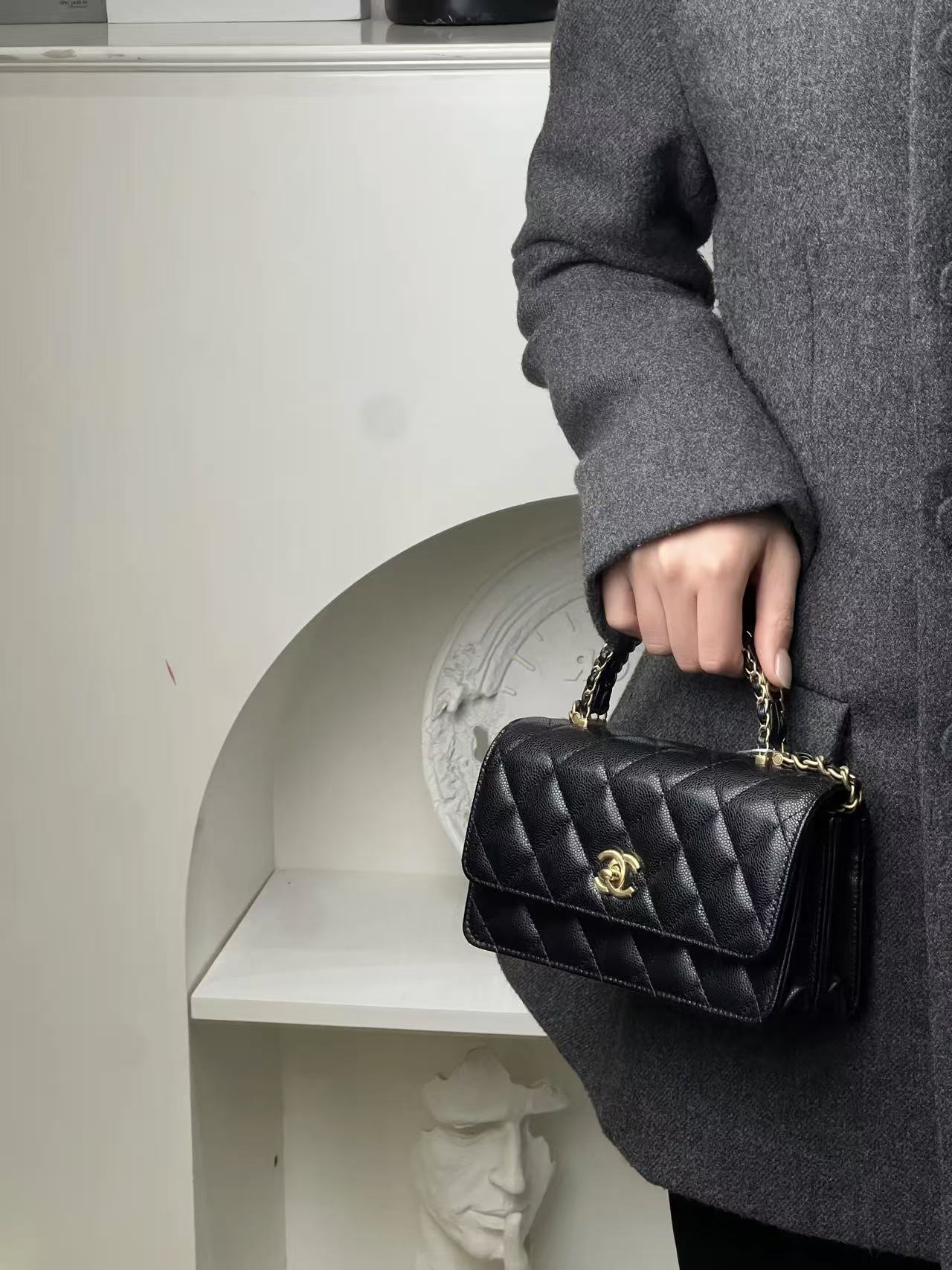 99新 Chanel/香奈儿 25b风琴woc黑金荔枝牛单肩包/甄选