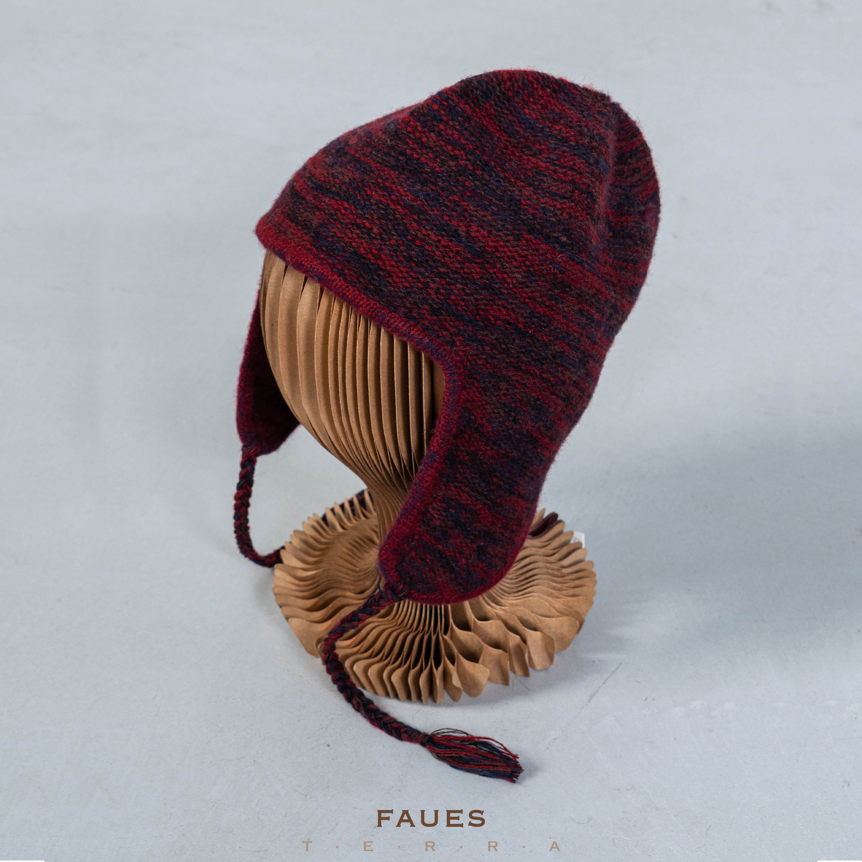 FAUES 宠粉必入 美丽诺羊毛花纱拼色针织 手工辫绳保暖飞行护耳帽