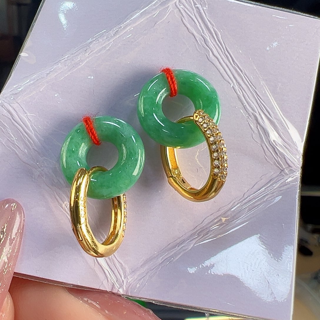 翡翠耳饰银S925镶嵌耳环45