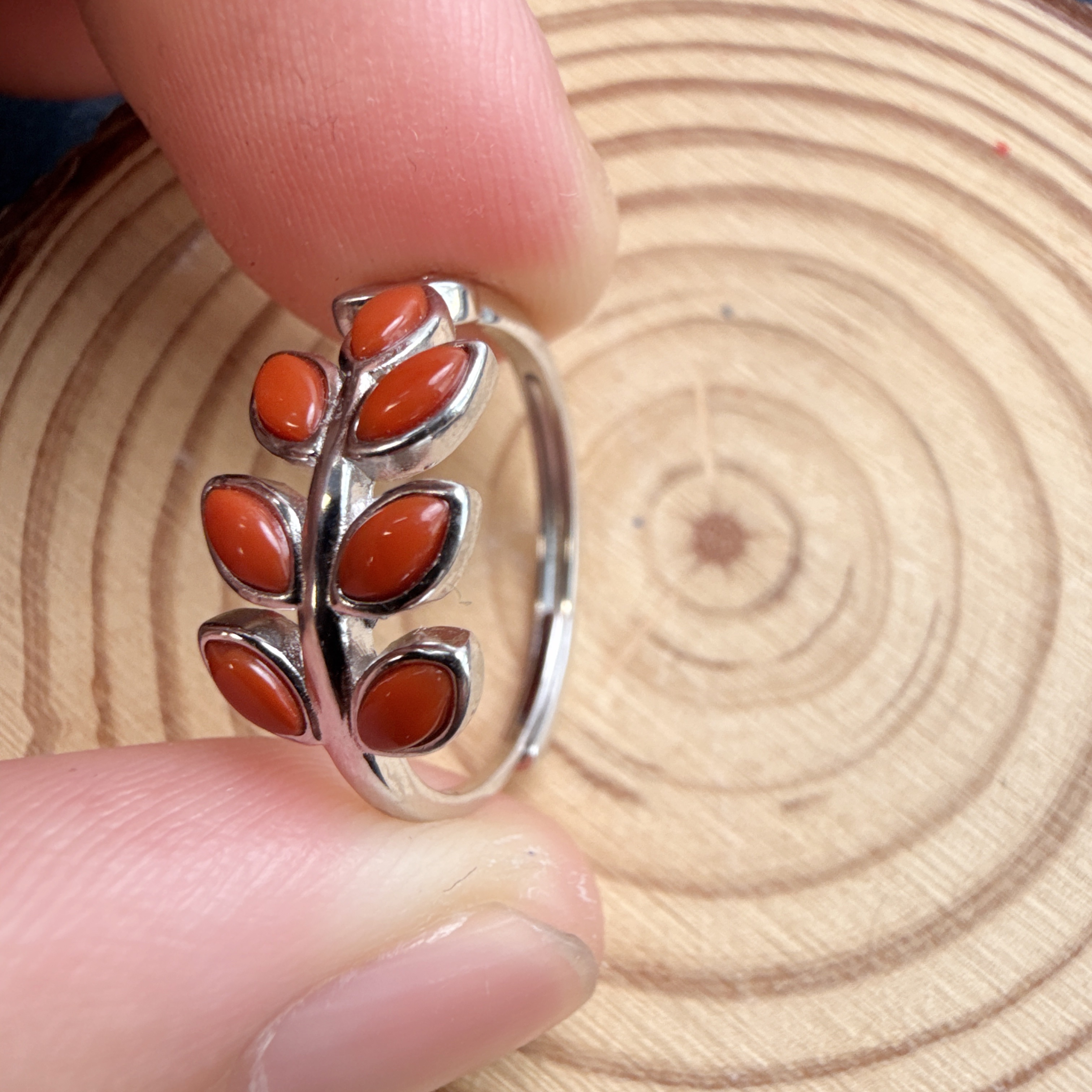 南红玛瑙叶子戒指S925银