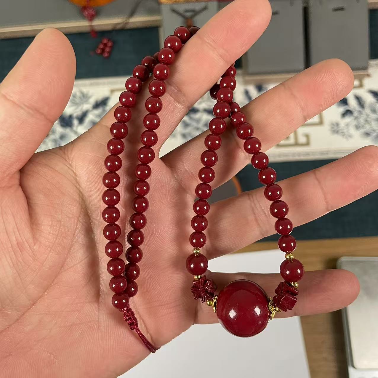 含辰砂工艺品精工设计配四叶草手工平行节珠链锁骨链项链挂件