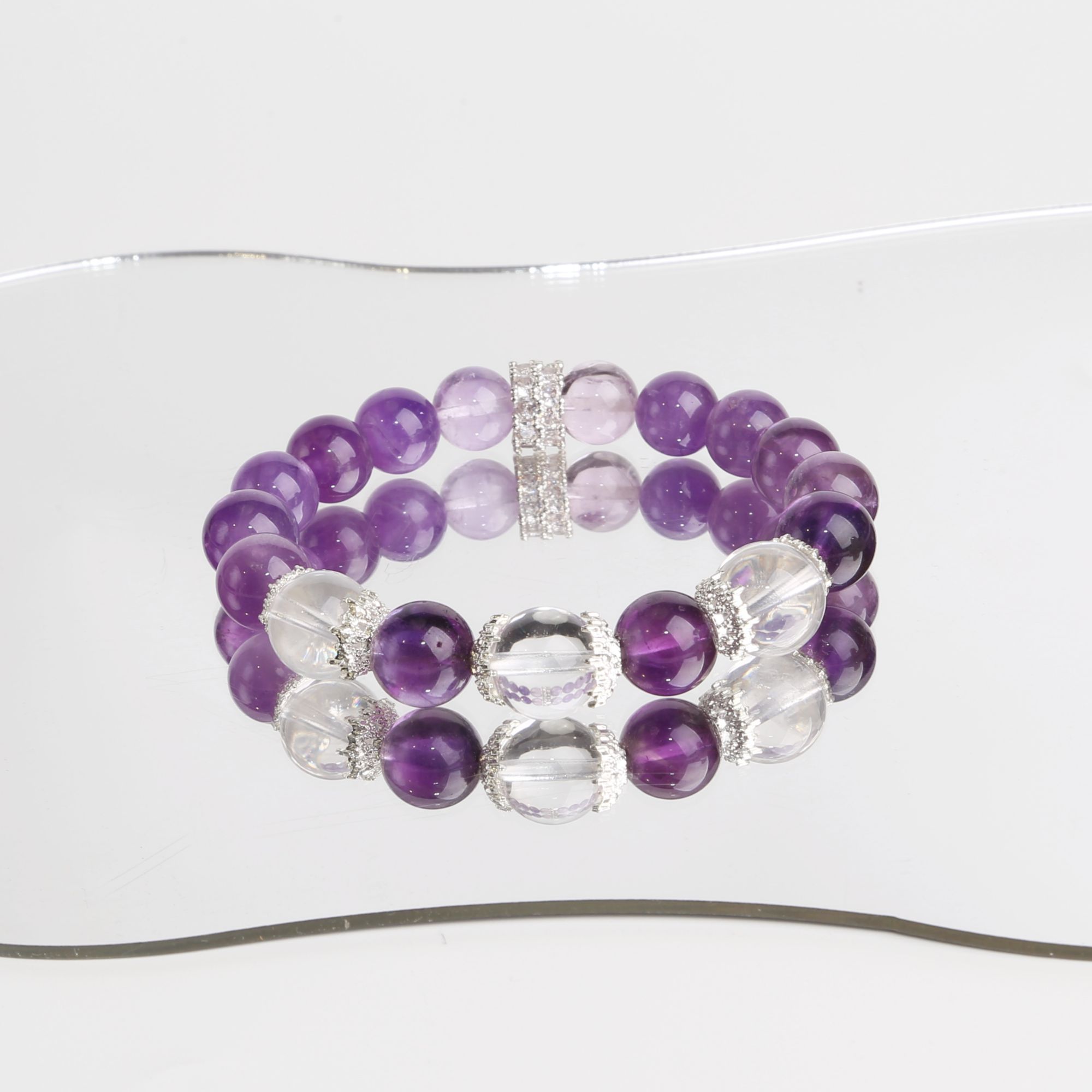 【紫藤花】巴西紫水+白水收藏级别水晶手串多样化