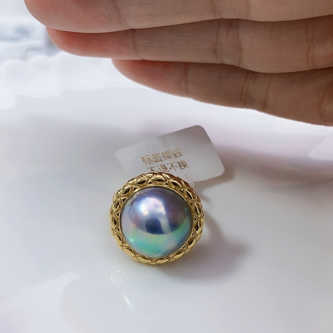 拼合珍珠（马贝珠）日本原装极光仙境马贝戒指18K金镶嵌