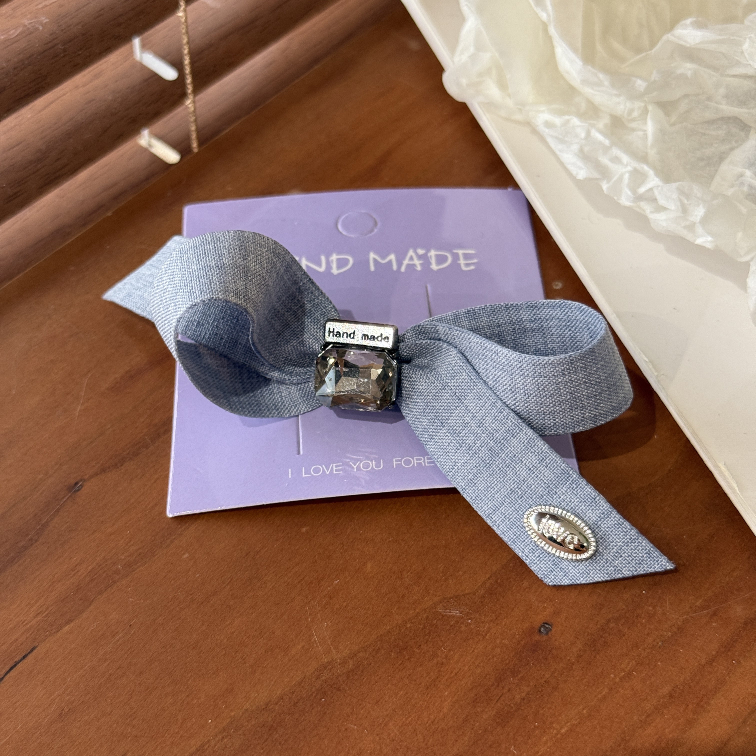 8946灰色蝴蝶结边夹发夹（手工微瑕介意勿拍）