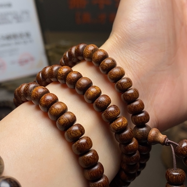 手串沉香越南富森红土熟结料0.5×0.8×108