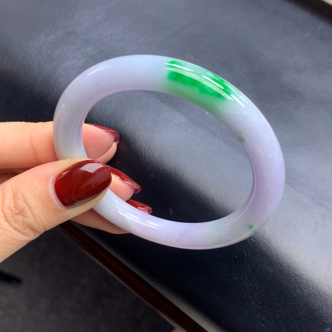 翡翠未镶嵌手镯春彩 圆