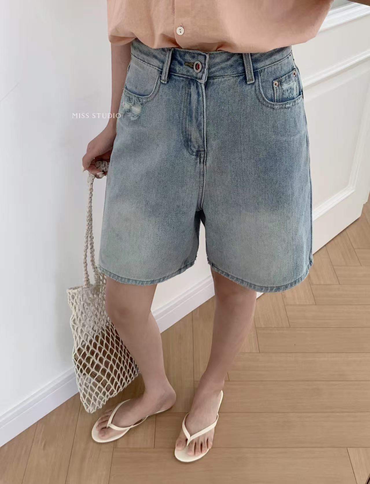 密思@5561 韩系休闲百搭宽松五分牛仔裤 7-1