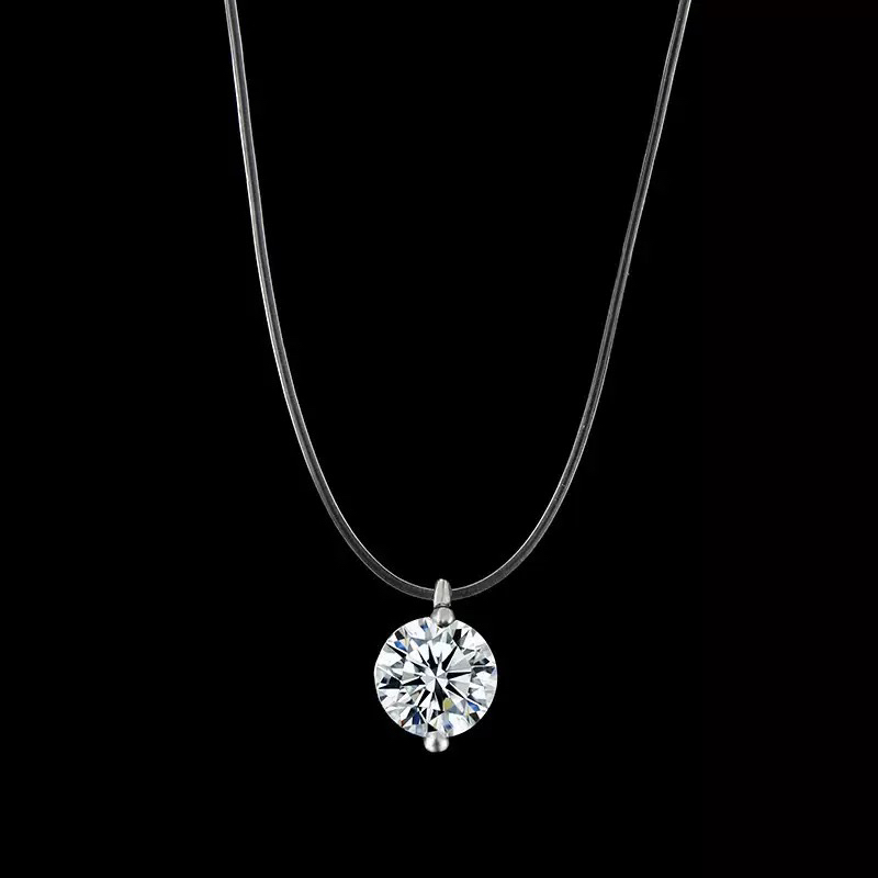 合金锆石吊坠 人鱼之泪锆石项链女款高级小众隐形透明鱼线锁骨链