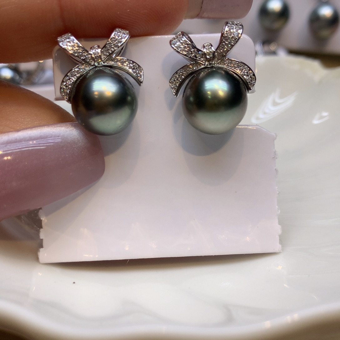 银S925镶嵌耳饰海水珍珠