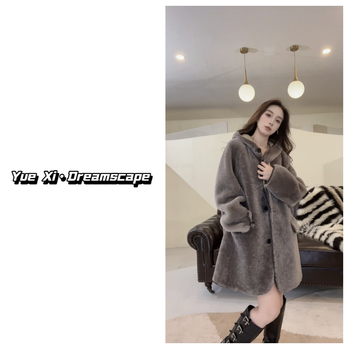Yue Xi ” 逸影纤冬“ 40939连帽皮毛一体外套