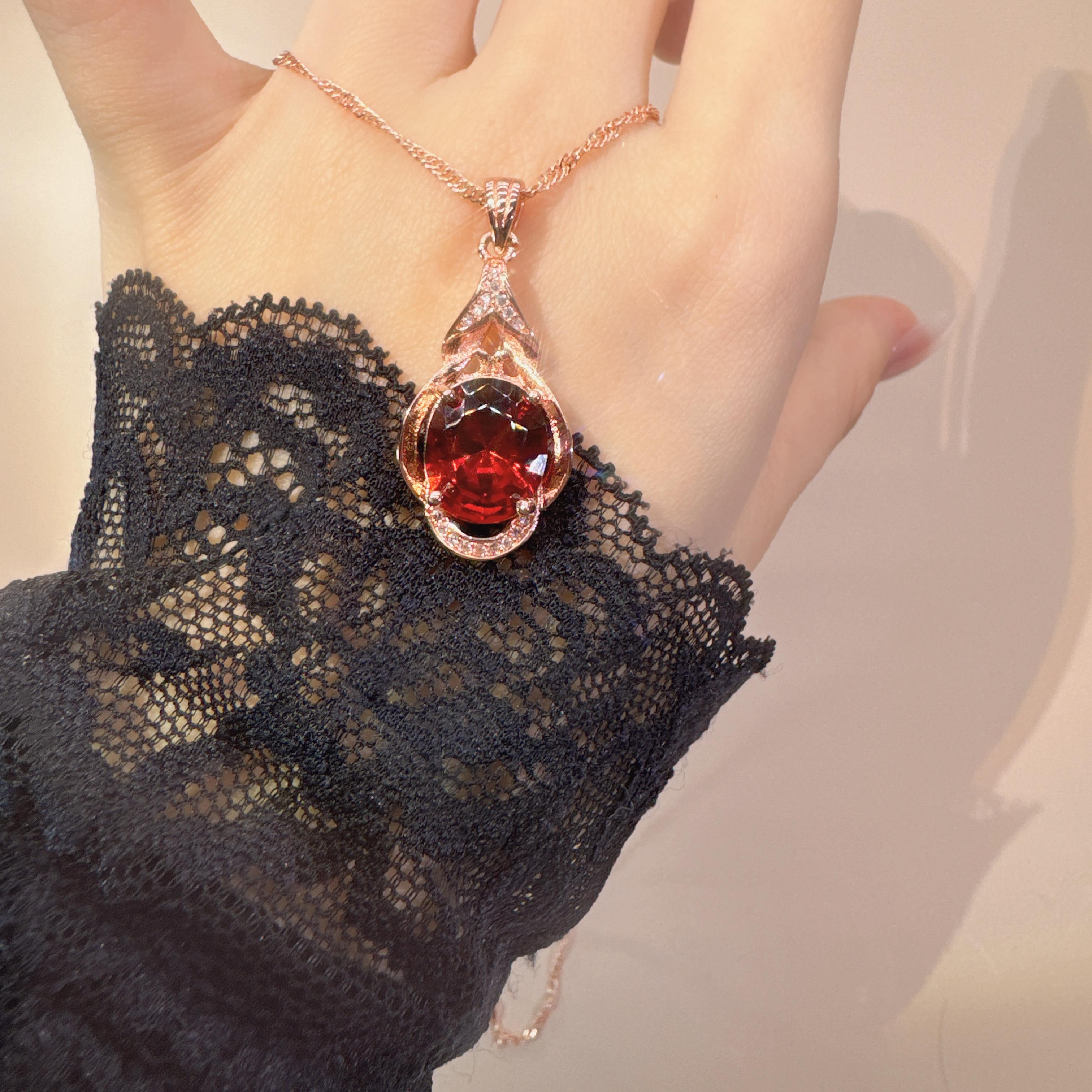 J466红色玫瑰金色项链