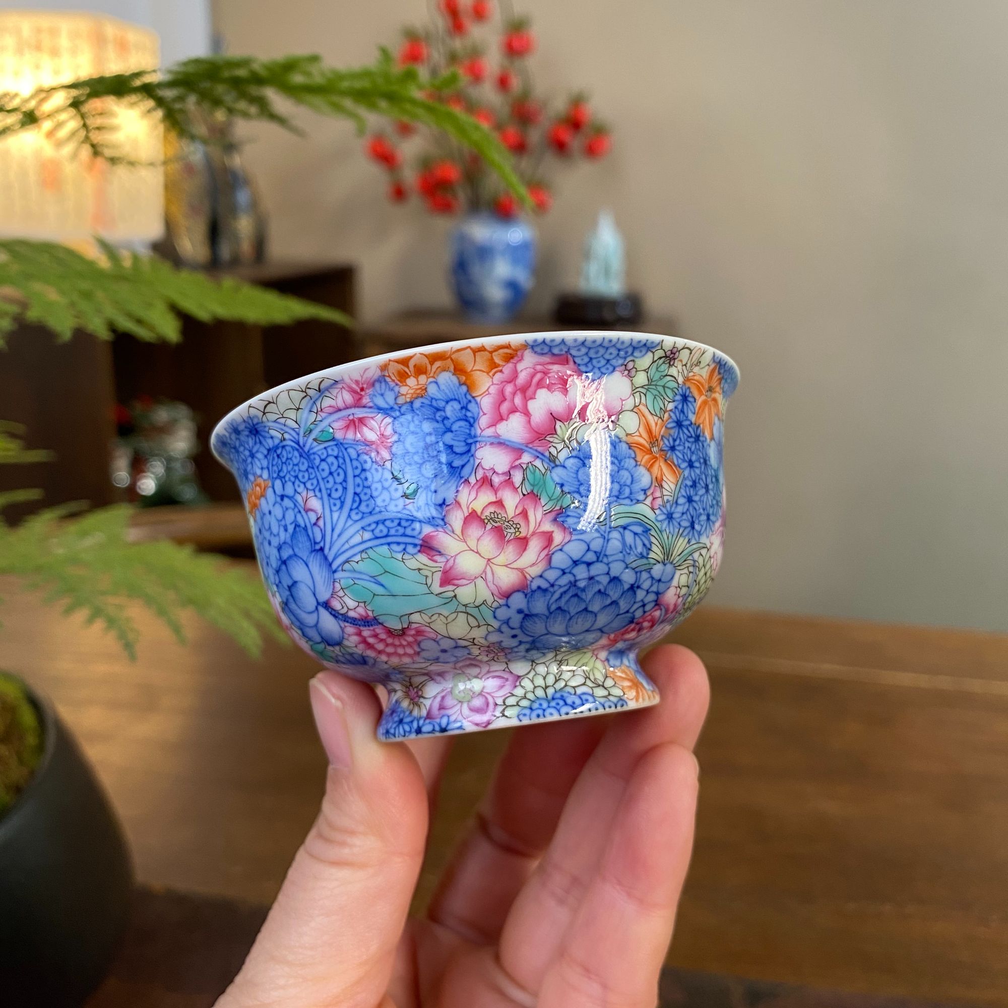 【鸿均堂】青花斗彩万花杯主人杯喝茶主人杯景德镇手工手绘茶器茶具