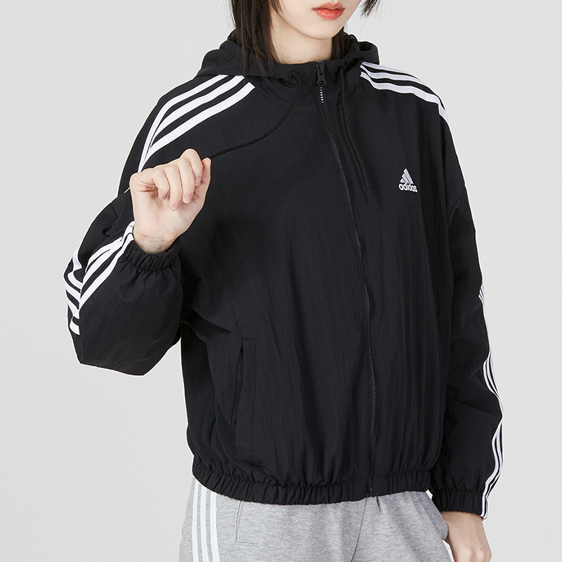 adidas阿迪达斯情侣款外套女装新款时尚连帽运动服梭织夹克HT3399