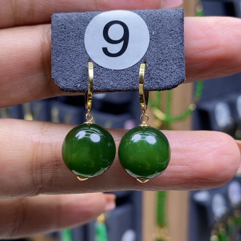 【闪购商品】和田玉耳饰18K金镶嵌11.8mm圆珠厚金耳扣款