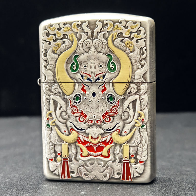 ZIPPO打火机YH般若面具盔甲熏银鎏金填彩送男友经典个性礼物DYJ1