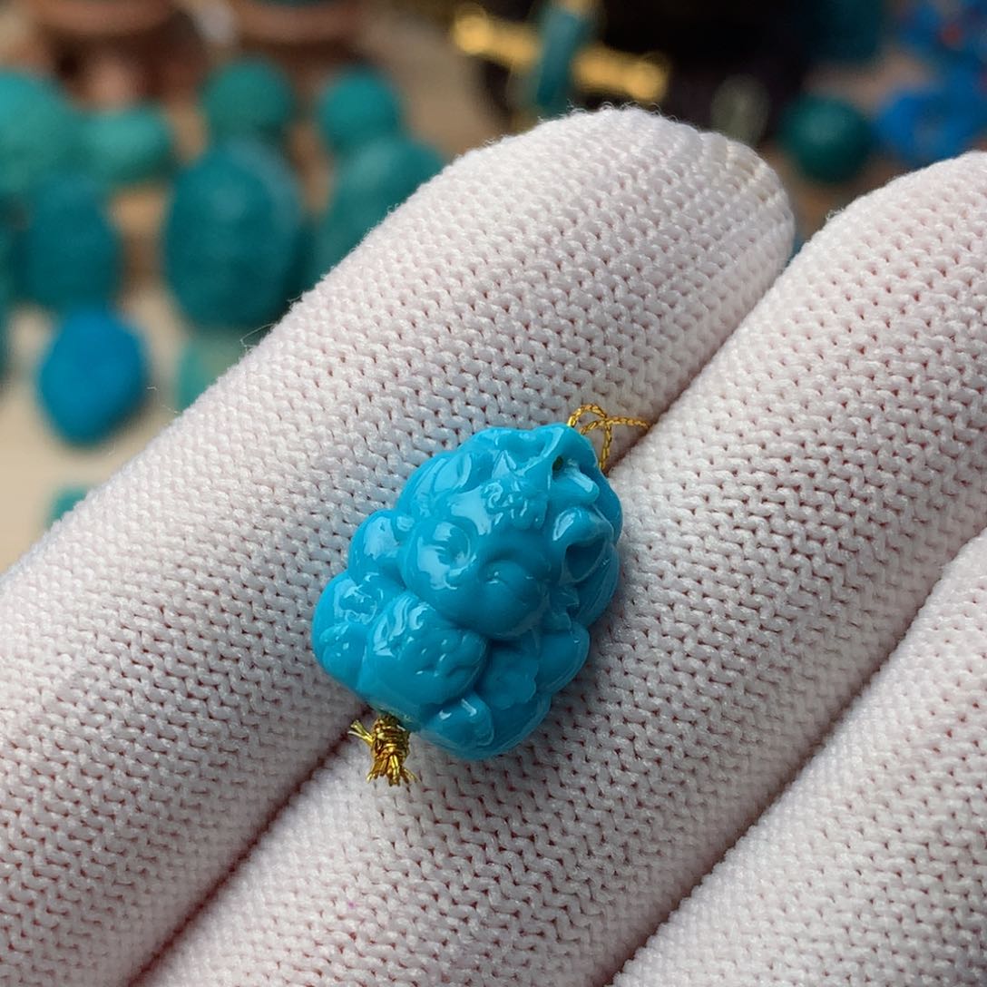 绿松石珠宝奇石未镶嵌九尾狐仙