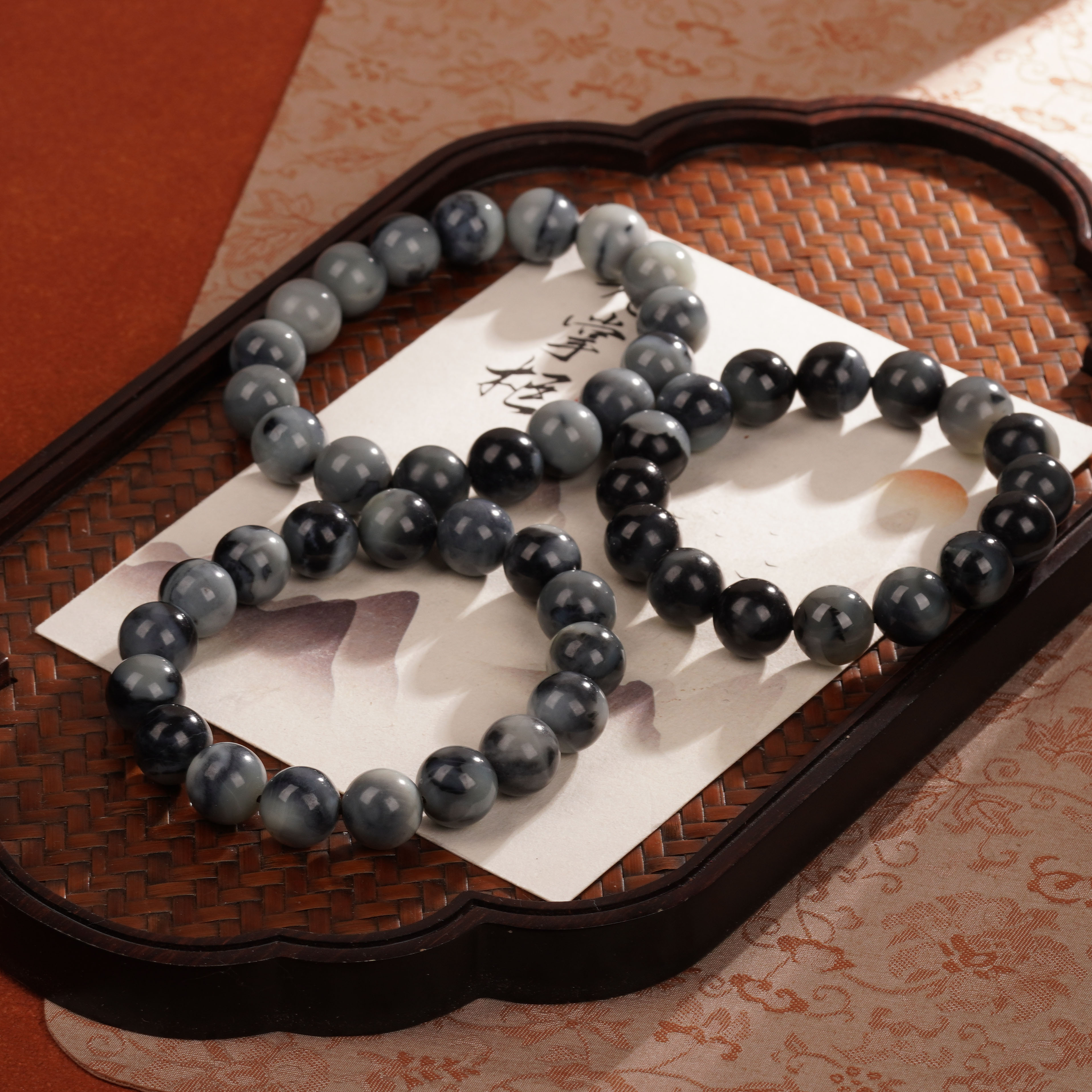 天然和田玉青花单圈手串—多样性发其一约12mm【JJ195】