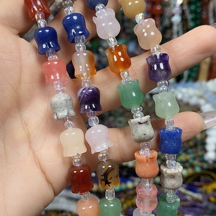 玛瑙/玉髓未镶嵌珠宝半成品多宝铃兰花一条