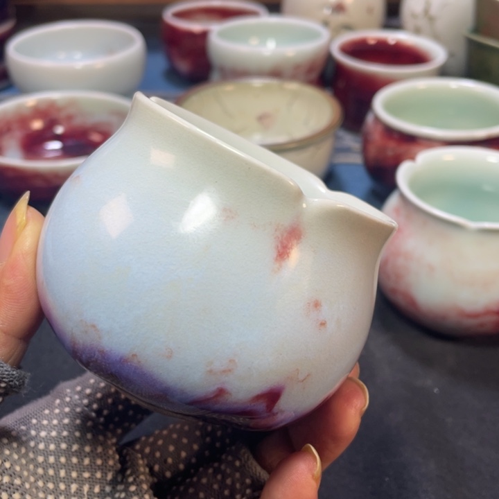 摆件手工玉石釉玉兰杯