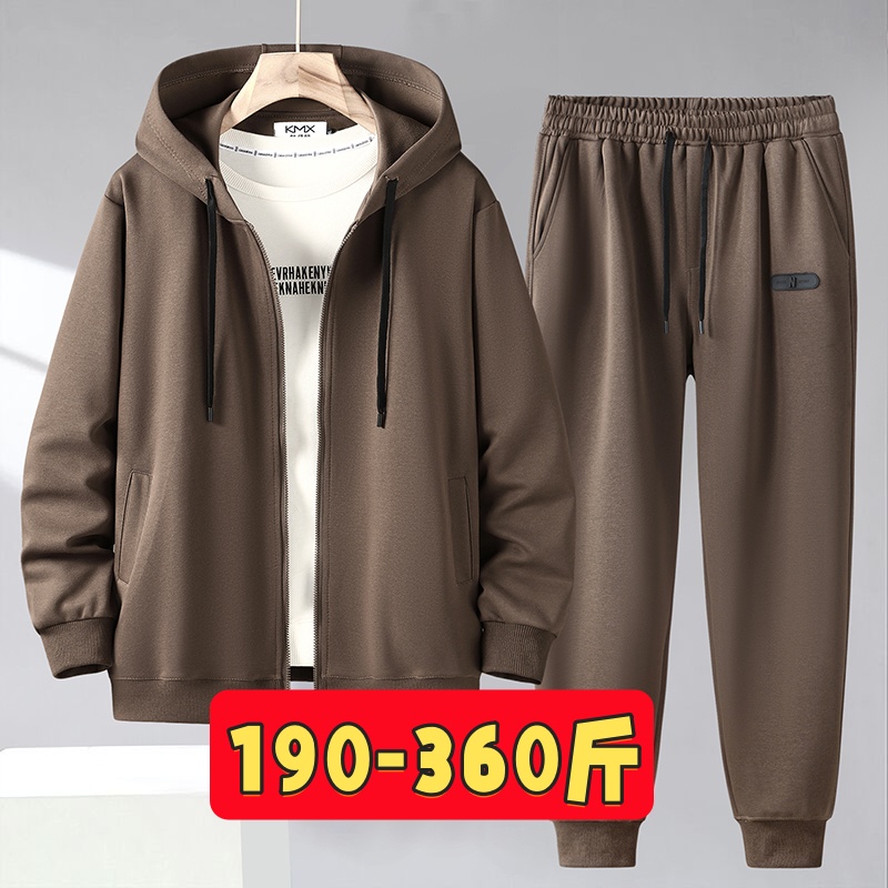 男士春秋宽松卫衣套装运动服长裤加肥加大码两件套胖子厚款外套