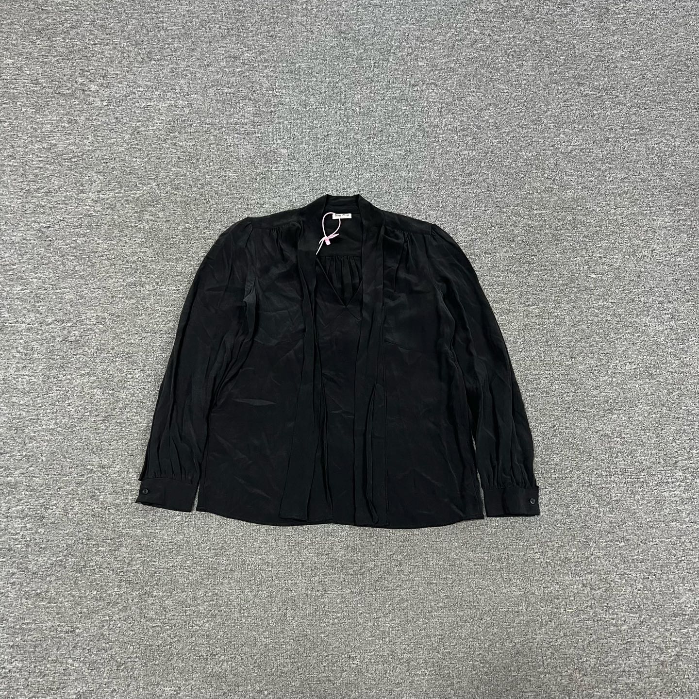 95新 MIU MIU/缪缪 miumiu 黑色雪纺衬衫