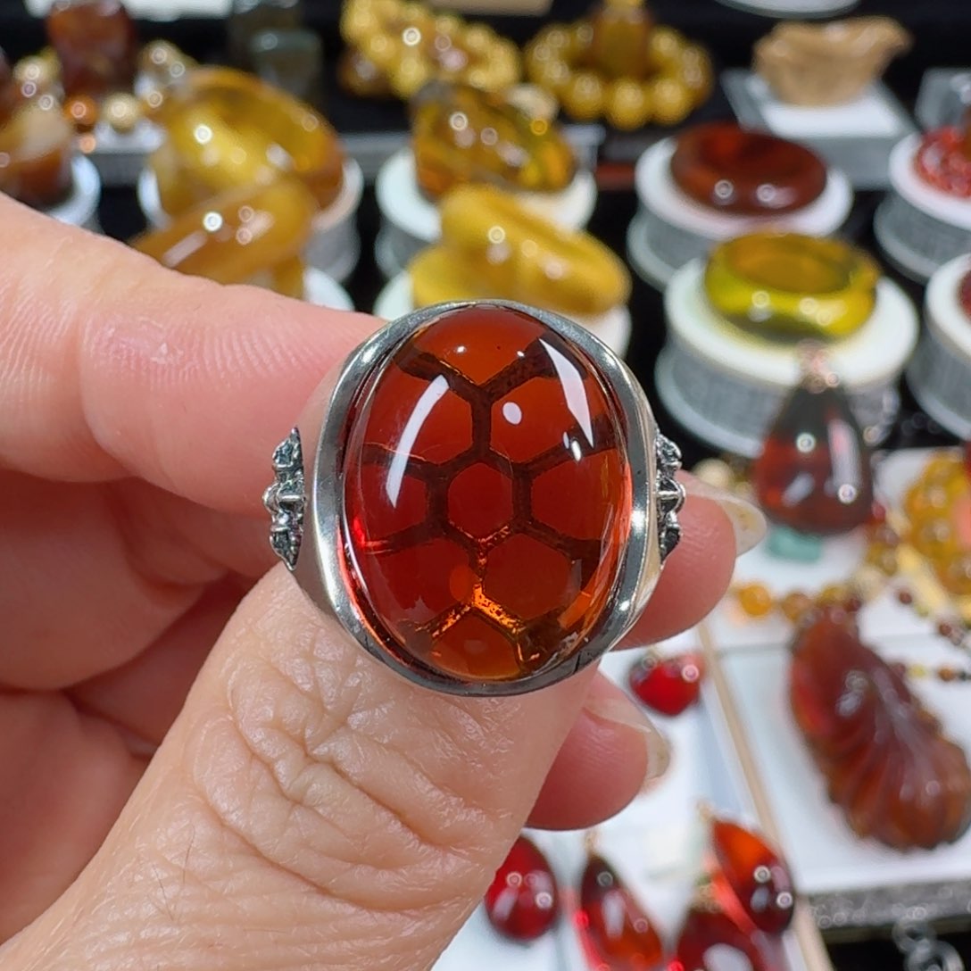 琥珀裸石银S925镶嵌洒****魂