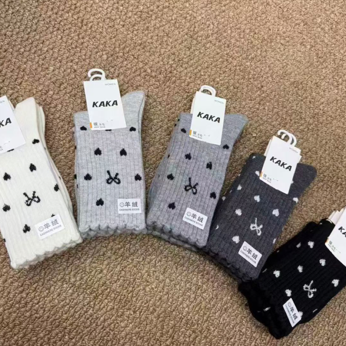 韩系秋冬中筒纯色双织堆堆袜女士