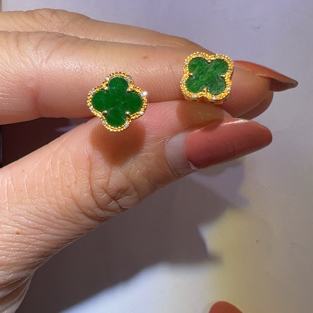 翡翠戒指18K金镶嵌耳钉