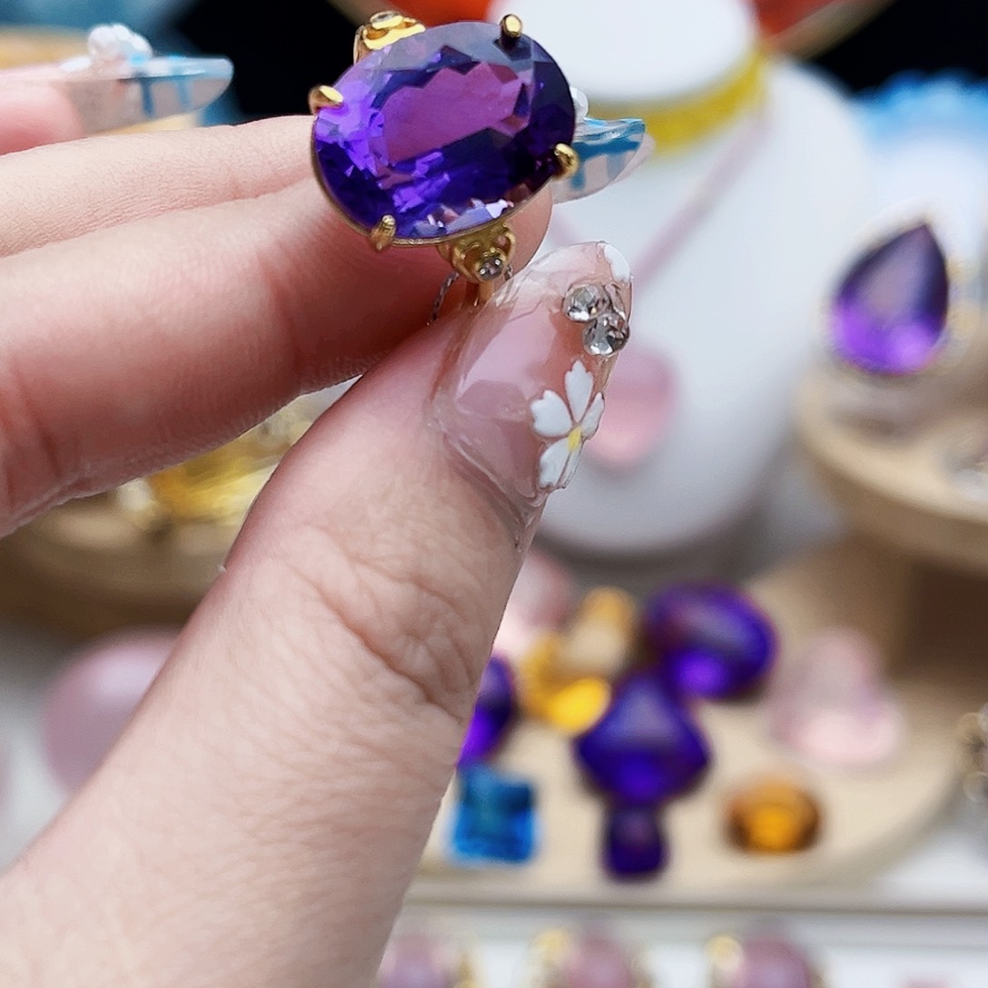 水晶戒指银S925镶嵌天然