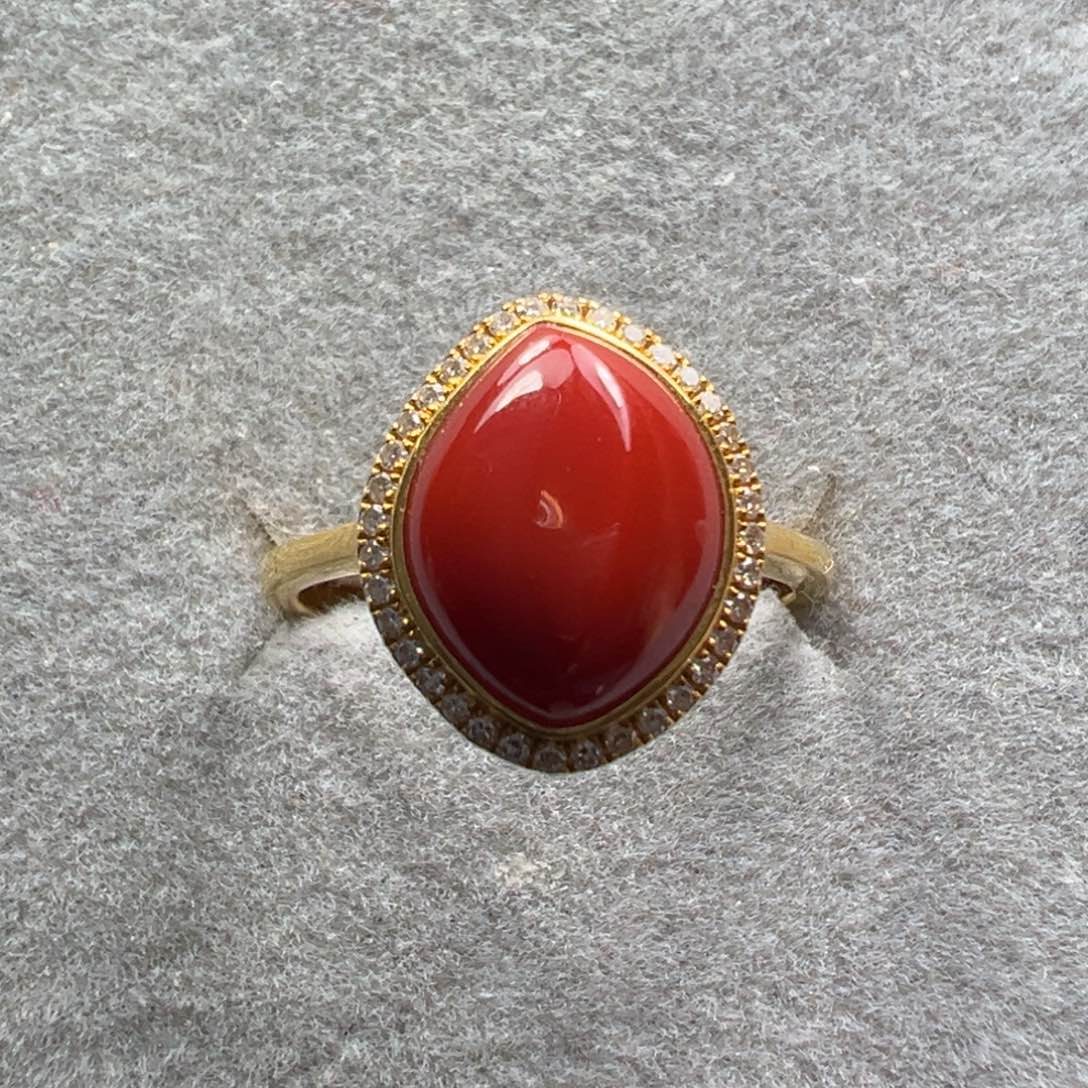 南红玛瑙18K金镶嵌戒指