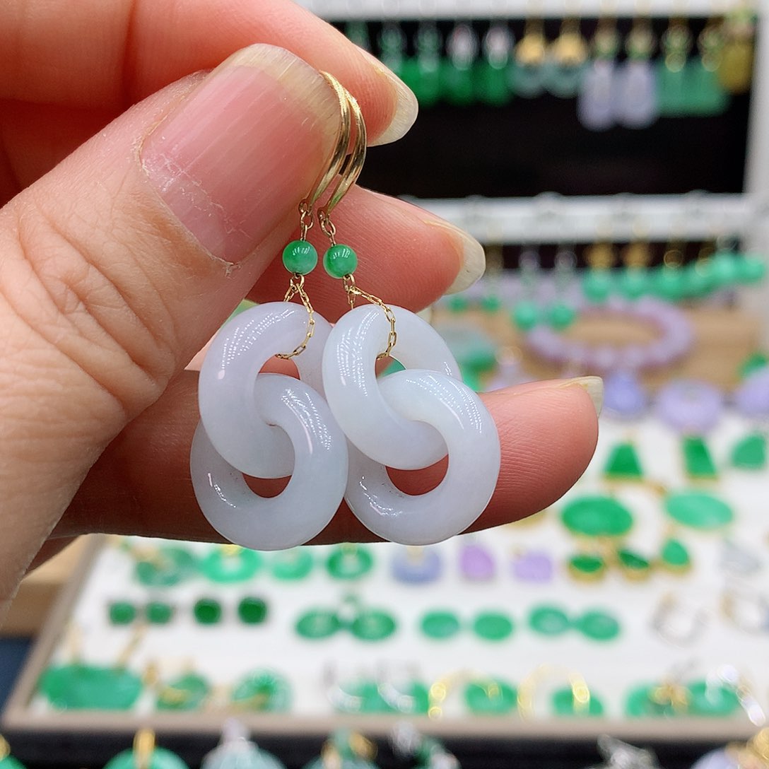 翡翠耳饰18K金镶嵌的