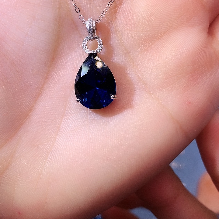 蓝宝石吊坠(赠链)银S925镶嵌