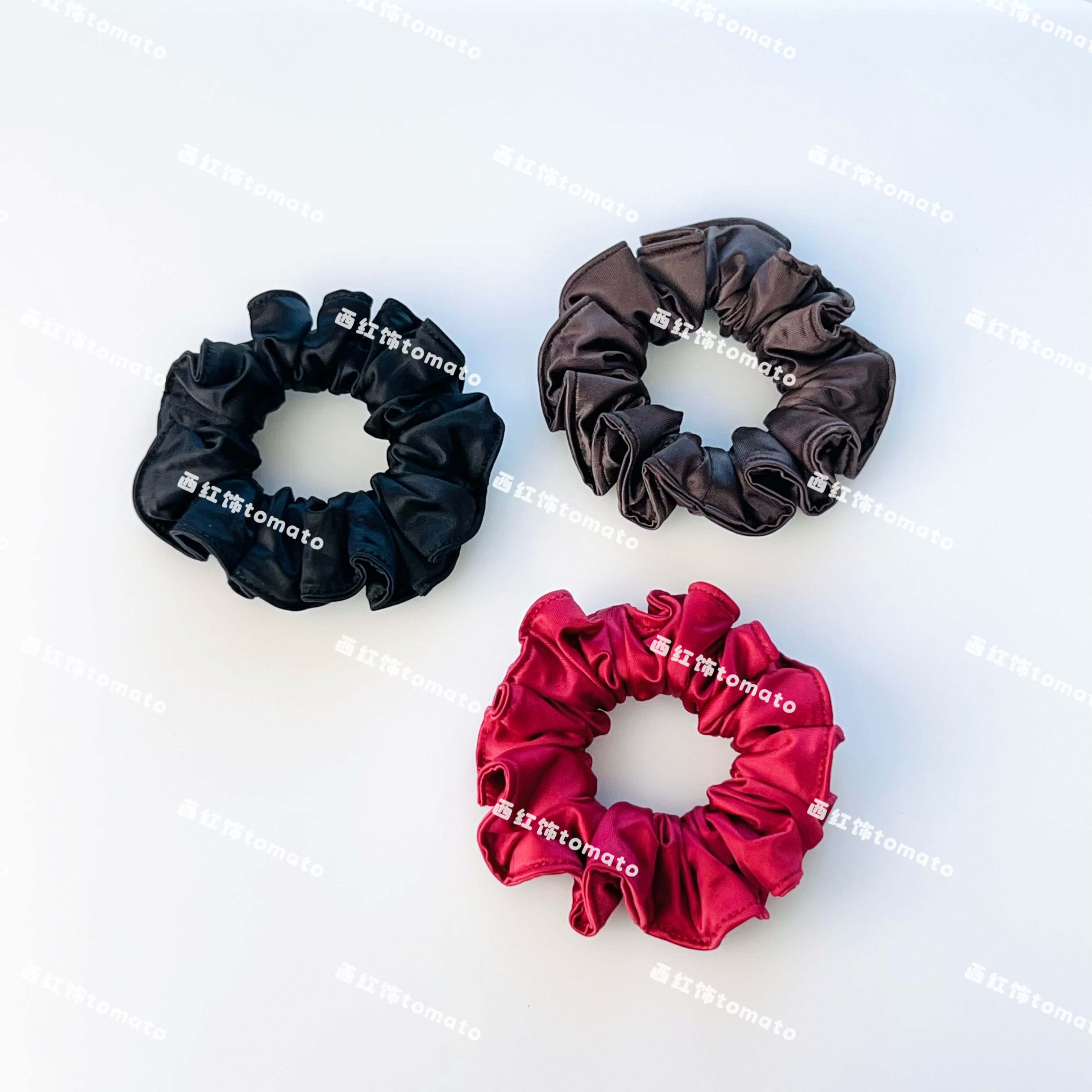 西红饰TOMATO韩国东大门百搭经典柔光面纯色褶皱发圈