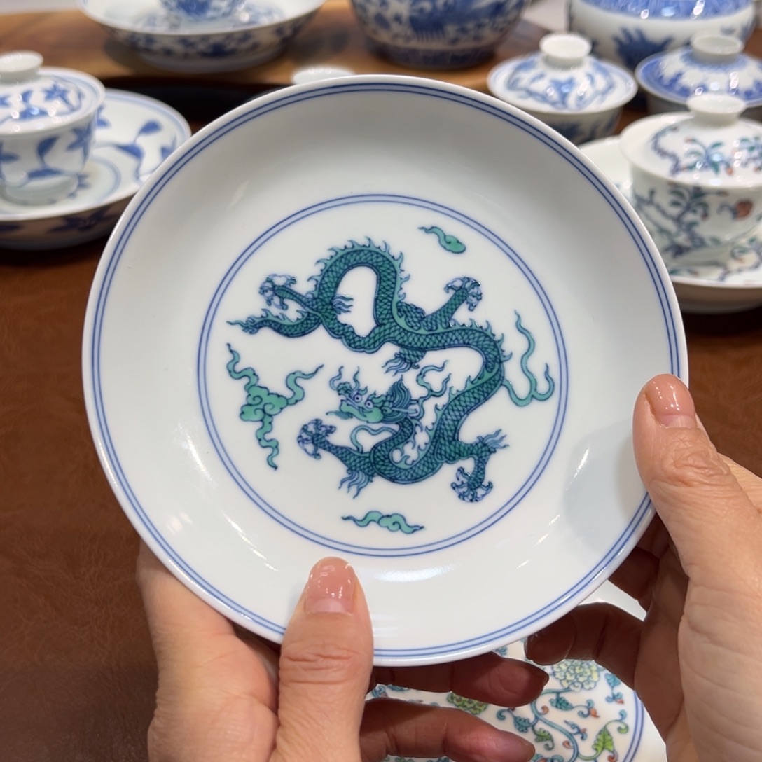 壶承斗彩绿龙壶承15厘米