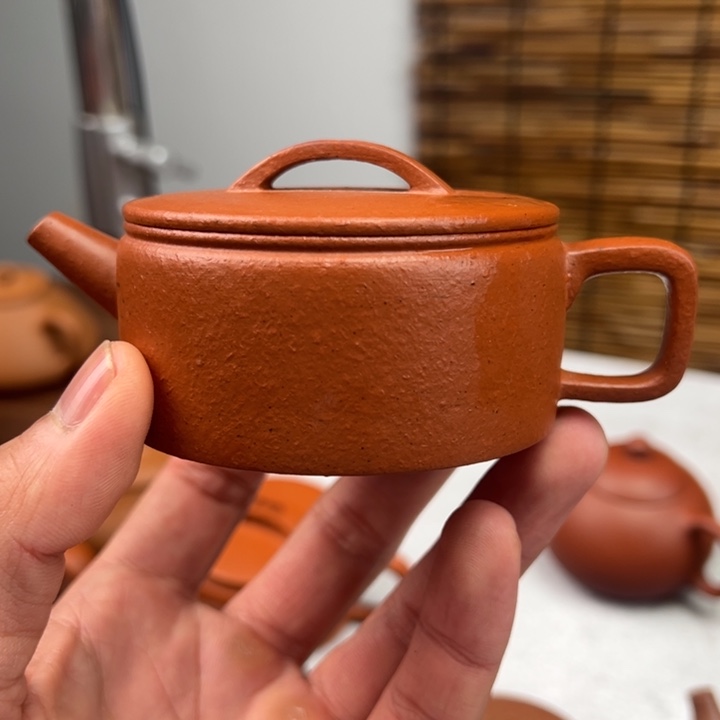 紫砂茶壶生砂朱泥平底汉瓦115cc