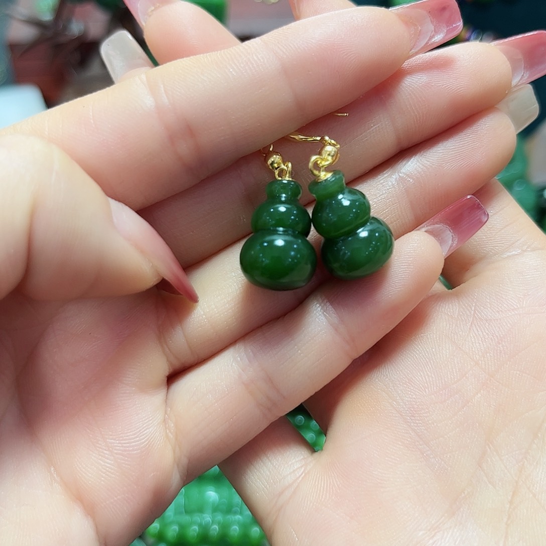 和田玉耳坠银S925镶嵌