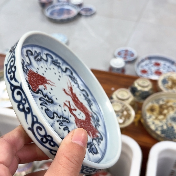 瓷片釉里红鱼化龙大壶乘