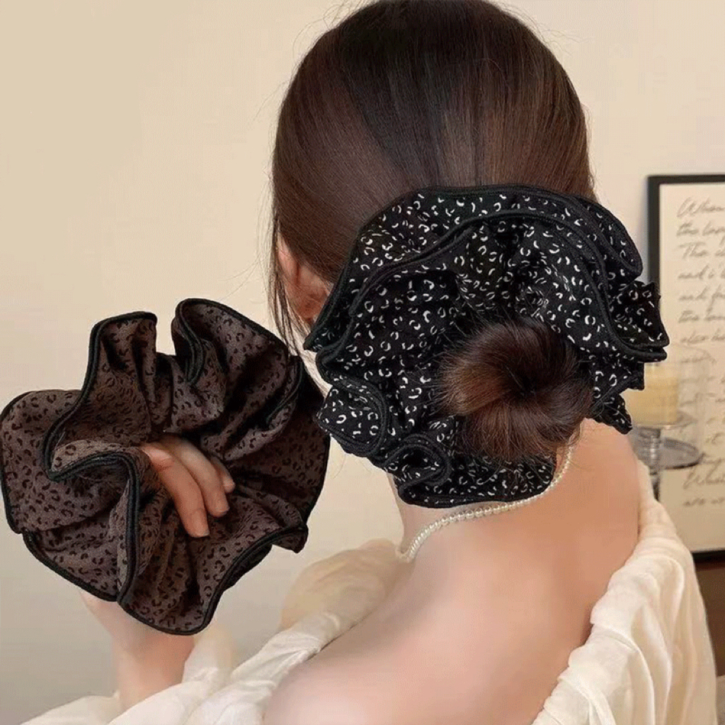 四层锁边豹纹大肠发圈高级感丸子头头花气质发绳百搭