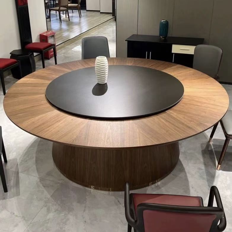 实木酒店家用饭店电动餐桌大圆桌商用高端会所别墅岩板自动转盘桌