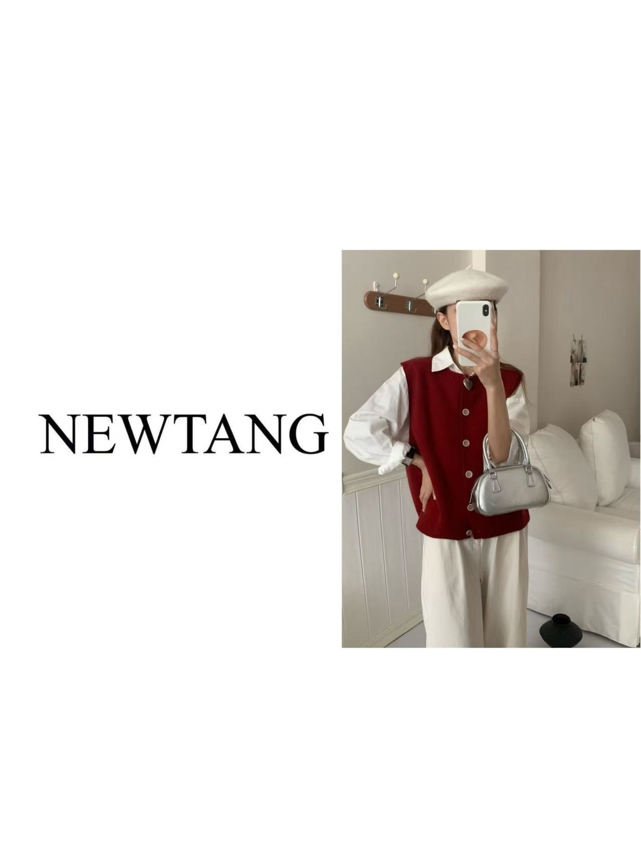 【轻盈】390(含羊毛)新款多巴胺服装女无袖休闲马甲慵懒风 红