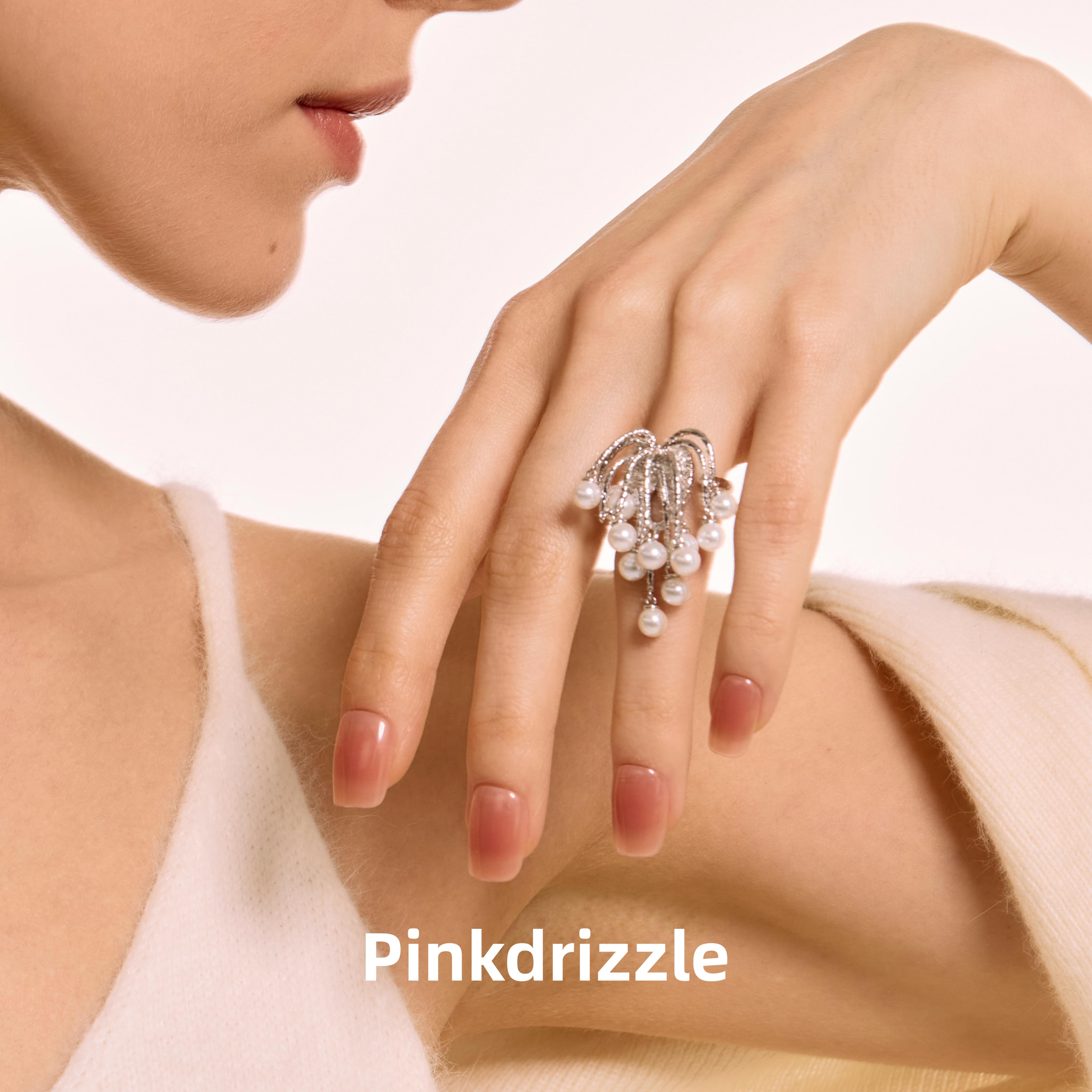 Pinkdrizzle 铜合金戒指 水中花火珠珠戒指小众感烟花可调节戒指