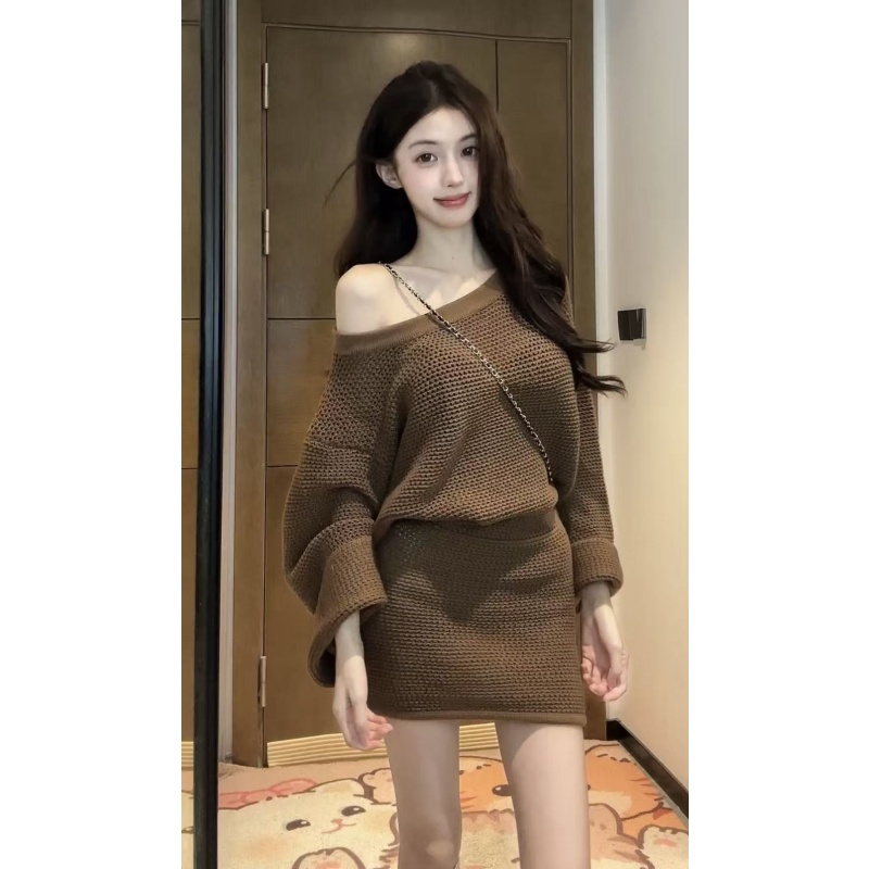 【清仓】纯欲风长袖休闲风慵懒风连衣裙小香风秋季包臀法式W