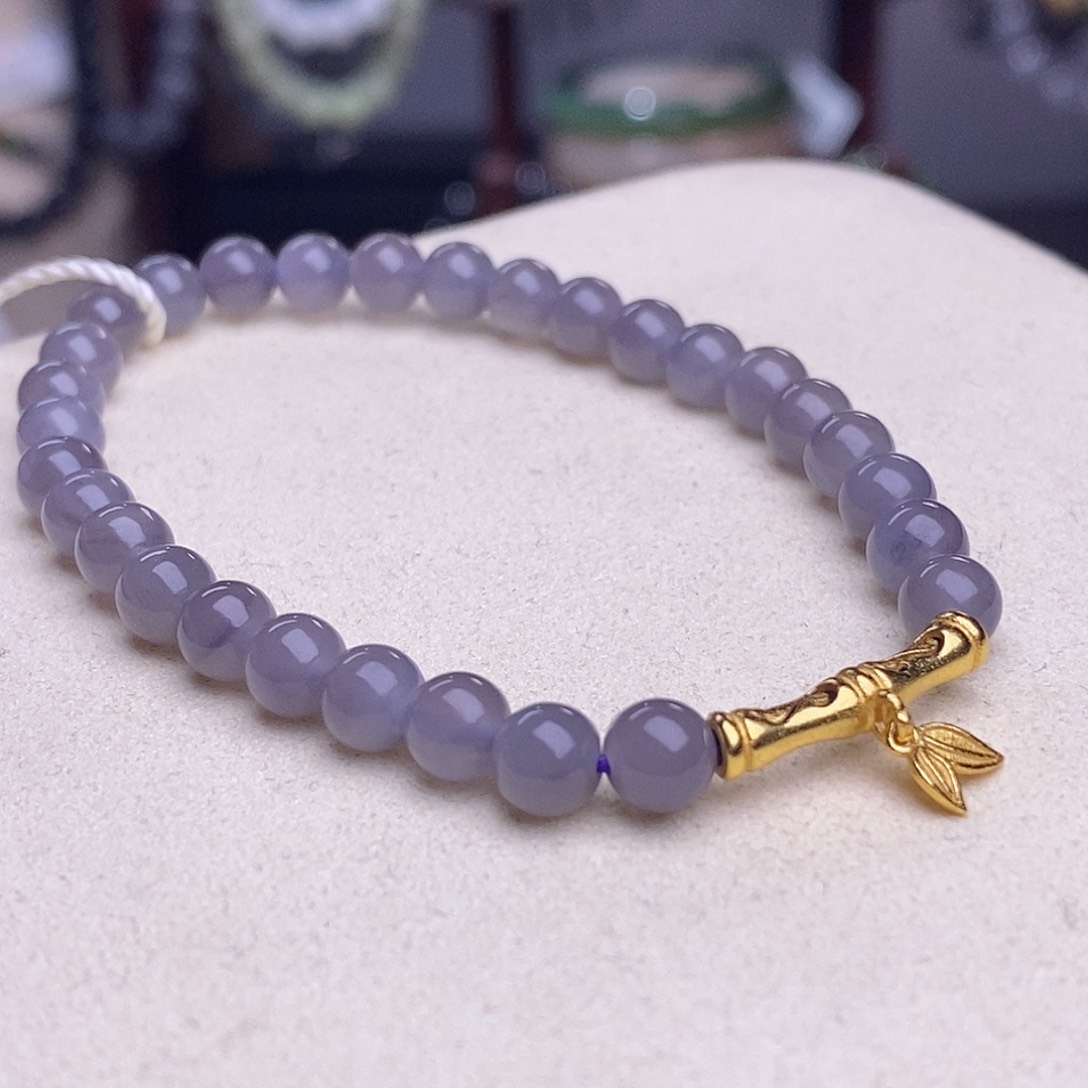 和田玉清货价浓烟紫手链6m未镶嵌