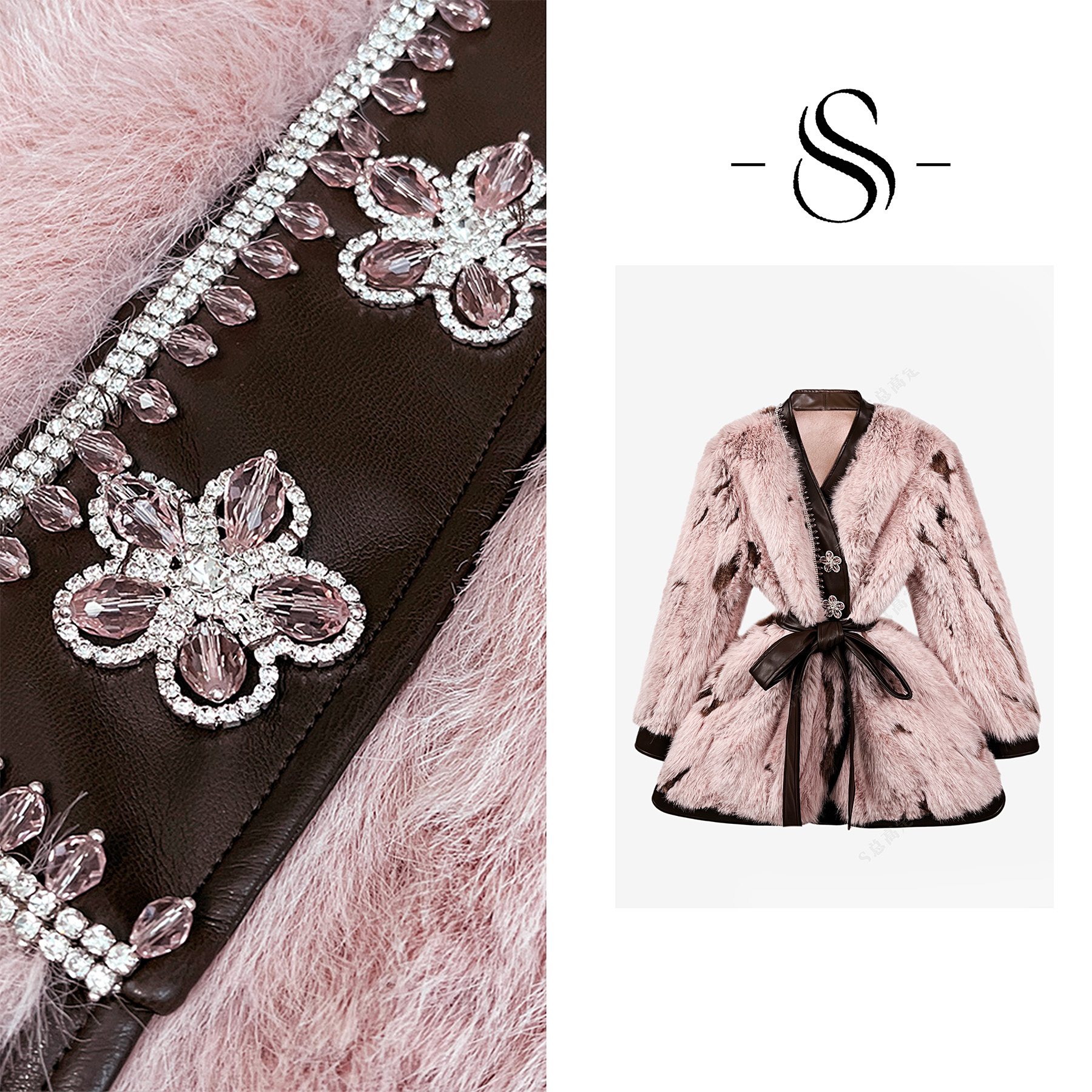 NIMOSHI【倩倩】韩系小香风俏皮粉色拼接束腰显瘦百搭短外套D0416